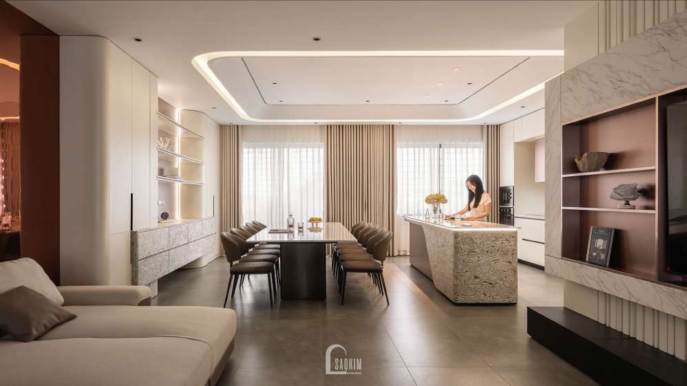 Không gian bếp ăn hiện đại trong dự án Townhouse Mỹ Đình